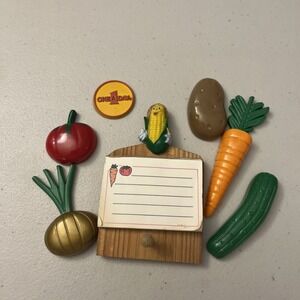 Vintage Mini Cutting Board Corn & Note Pad, Potato Carrot Vegetables Magnets